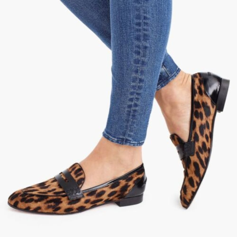 J.Crew Academy Penny Loafers In Leopard Calf Hair